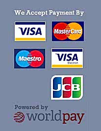 We Accept Visa, Mastercard, Maestro, Visa Electron and JCB, powered by WorldPay